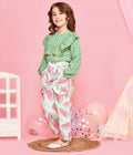 Green Polka Frilly Top with Watermelon Print Palazzo Set