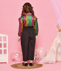 Multicolour Stripe Ruffled Top with Black Trouser Set