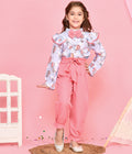 Girls Co ord Pink & White Hot Air Balloon Bow Top with Jogger Trousers