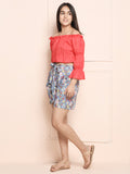 Red Grey High Fashion Top with Floral Shorts Set