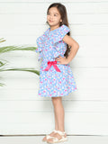 Light Blue Funky Print Flared Top with Skirt Set