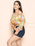 Multicolor Bardot Off Shoulder Top