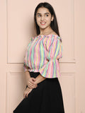 Multicolor Striped Bardot Off Shoulder Top