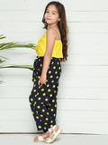 Yellow Black Bow Crop Top with Polka Palazzo Pant Set
