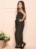 Black Yellow Striped Coordinated Pant Set
