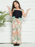 Black Multi Gathered Crop Top with Floral Pant Set