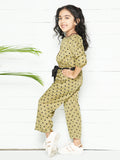 Green & Black Polka Dotted Co-ords Set for Girls