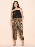 Black Animal Tube Top with Tiger Print Jogger Pant Set