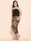Black Animal Tube Top with Tiger Print Jogger Pant Set
