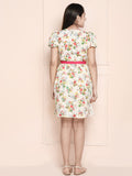 White Multi Floral Belt Dress