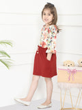 Multi Maroon Floral Smocking Top with Pencil Skirt Set