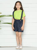 Green Navy Crop Knot Top with Dungaree Short Set