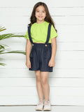 Green Navy Crop Knot Top with Dungaree Short Set
