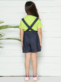 Green Navy Crop Knot Top with Dungaree Short Set