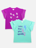 Purple Green Flared Sleeves Top - Pack of 2