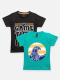 Black Green Game Over Print T-shirt - Pack of 2