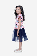 Pink Blue Quirky Print Tulle Dress