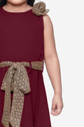 Maroon Partywear Dress With Golden Detailing