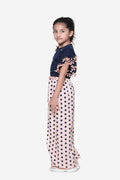 Navy Pink Ruffle Top With Polka Tulip Palazzo Pant Set
