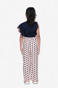 Navy Pink Ruffle Top With Polka Tulip Palazzo Pant Set