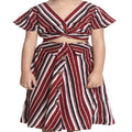 Maroon Striped Knot Crop Top With Striped Skirt Set
