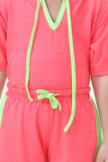 Neon Pink Hoody Tshirt With Short Lounge Set