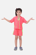 Neon Pink Hoody Tshirt With Short Lounge Set