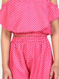Pink Polka Off Shoulder Coordinated Pant Set
