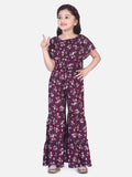 Wine Floral Flared Pant Coordinated Clothing Set