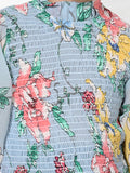 Powder Blue Floral Hi-Neck Smocking Top