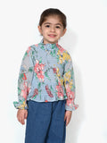 Powder Blue Floral Hi-Neck Smocking Top