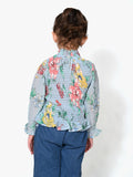 Powder Blue Floral Hi-Neck Smocking Top