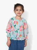 Sky Blue Floral Smocking Top