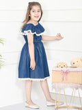 Blue Lacy Flared Denim Dress