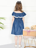 Blue Lacy Flared Denim Dress