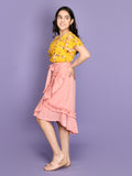 Floral Flared Sleeve Yellow Top with Frilled Skirt Set