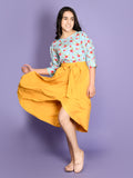 Floral Sky Blue Top with Yellow Asymmetrical Skirt Set