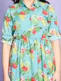 Green Shirt Collar A Line Dress