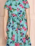 Shirt Collar Floral Fit n Flare Dress