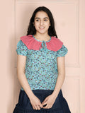 Green Peter Pan Collar Floral Top
