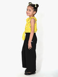 Floral Yellow Knot Crop Top with Zade Black Pant Set