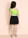 Parrot Green One Shoulder Frill Top with Bow Style Skirt Set