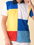Colorblock Collar T-shirt with Printed Short Set