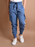 Solid Plain Cargo Drawstring Joggers