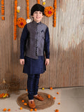 Solid Kurta Pyjama Set with Printed Nehru Jacket
