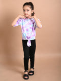 Tie Dye Printed & Solid Crop Knot Tops with Leggings Set