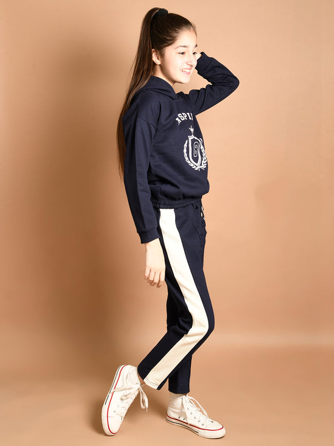 Typographic Printed Full Sleeve Hooded Sweatshirt with Pant