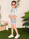 Text Printed Crop Top with Floral Shorts Set