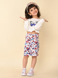 Butterfly Printed Crop Top with Floral Print Skirt Set