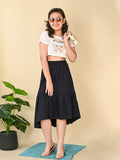 Printed Crop Top with Asymmetrical Skirt Set